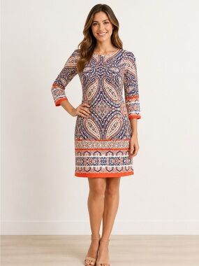 London Times 3/4 sleeve paisley dress